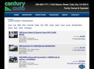 Standard Desktop view of dealer website